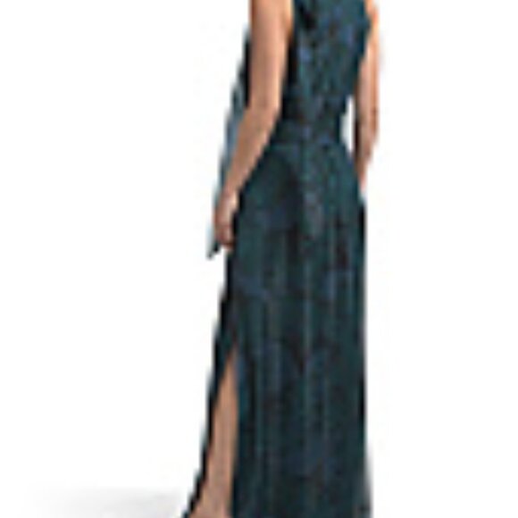 Betsy Adam High Neck Teal Gown - Picture 7 of 10